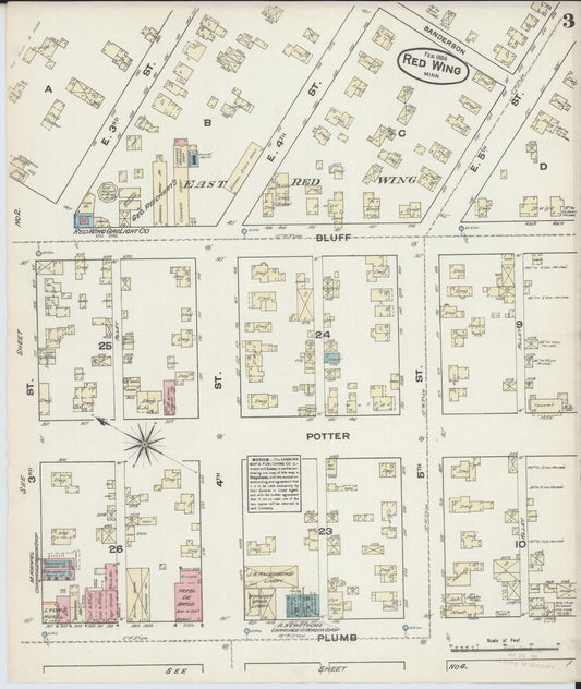 Sanborn Fire Insurance Map from Red Wing, Goodhue County, Minnesota (1884), Sheet #0003 - Historic Sanborn Fire Insurance Map Print, vintage old map wall art, antique decor, genealogy gift, Minnesota Minnesota map