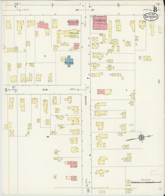 Sanborn Fire Insurance Map from Geneseo, Livingston County, New York (1913), Sheet #0008 - Historic Sanborn Fire Insurance Map Print, vintage old map wall art, antique decor, genealogy gift, New York New York map