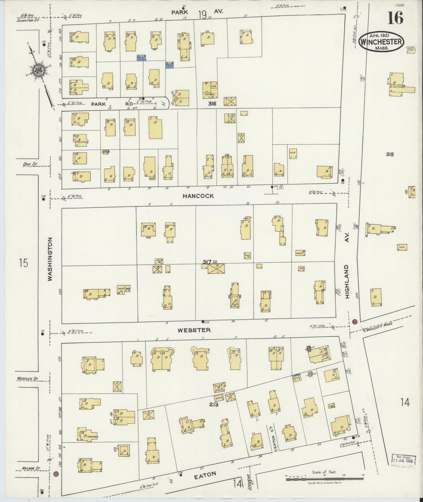 Sanborn Fire Insurance Map from Winchester, Middlesex County, Massachusetts (1921), Sheet #0016 - Complete Map Set gallery image, historic Sanborn map, vintage wall art, Massachusetts Massachusetts