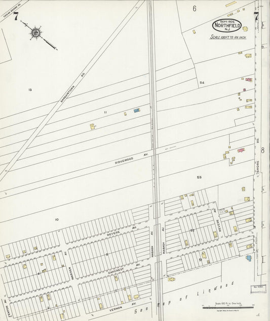 Sanborn Fire Insurance Map from Northfield, Atlantic County, New Jersey (1924), Sheet #0007 - Historic Sanborn Fire Insurance Map Print, vintage old map wall art, antique decor, genealogy gift, New Jersey New Jersey map