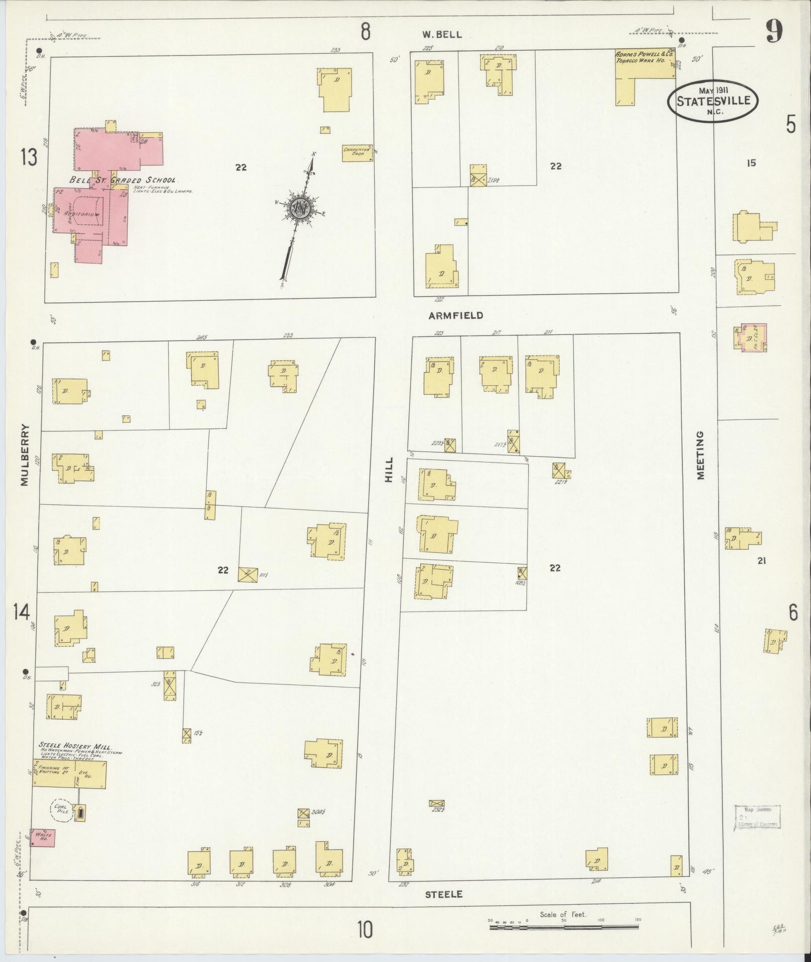 Sanborn Fire Insurance Map from Statesville, Iredell County, North Carolina (1911), Sheet #0009 - Complete Map Set gallery image, historic Sanborn map, vintage wall art, North Carolina North Carolina