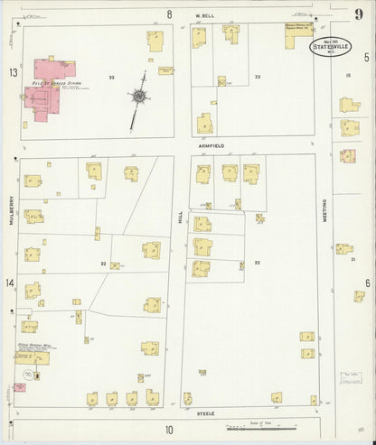 Sanborn Fire Insurance Map from Statesville, Iredell County, North Carolina (1911), Sheet #0009 - Complete Map Set gallery image, historic Sanborn map, vintage wall art, North Carolina North Carolina