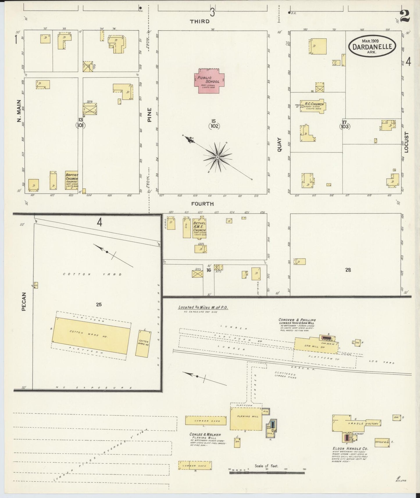 Sanborn Fire Insurance Map from Dardanelle, Yell County, Arkansas (1909), Sheet #0002 - Historic Sanborn Fire Insurance Map Print, vintage old map wall art, antique decor, genealogy gift, Arkansas Arkansas map