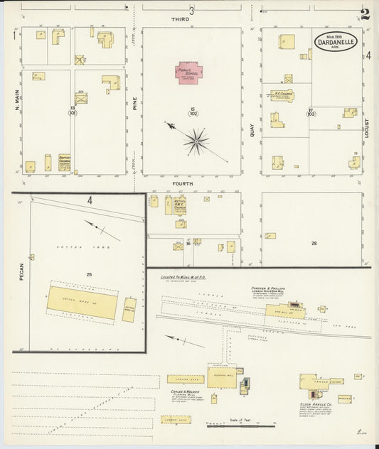 Sanborn Fire Insurance Map from Dardanelle, Yell County, Arkansas (1909), Sheet #0002 - Historic Sanborn Fire Insurance Map Print, vintage old map wall art, antique decor, genealogy gift, Arkansas Arkansas map