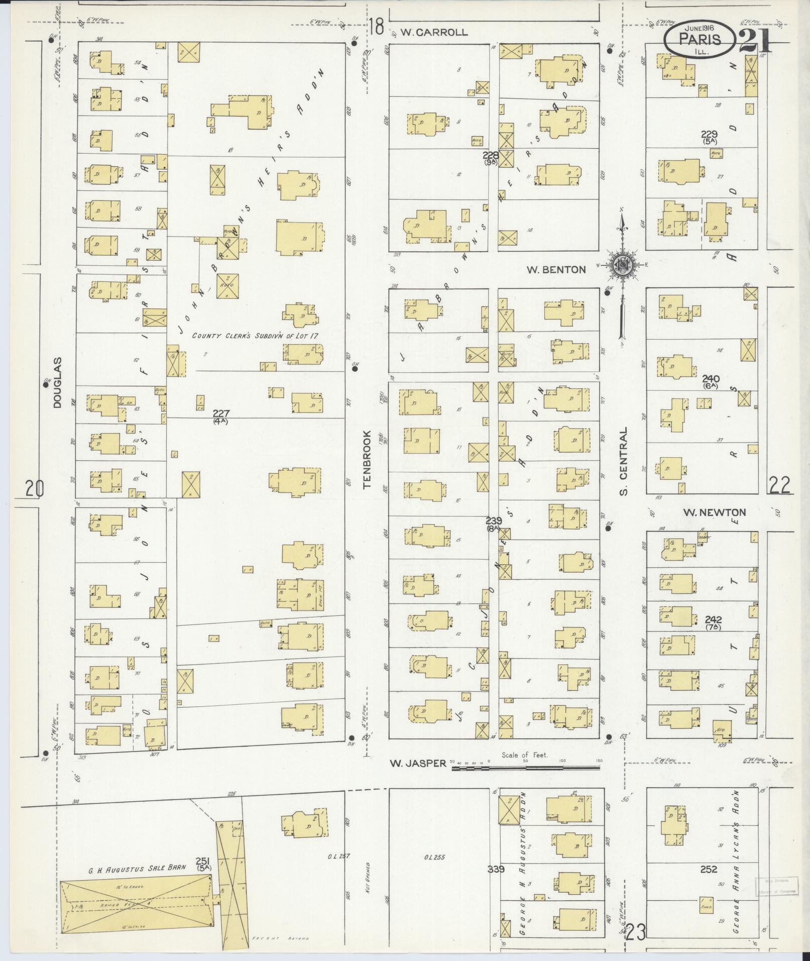 Sanborn Fire Insurance Map from Paris, Edgar County, Illinois (1916), Sheet #0021 - Historic Sanborn Fire Insurance Map Print, vintage old map wall art, antique decor, genealogy gift, Illinois Illinois map