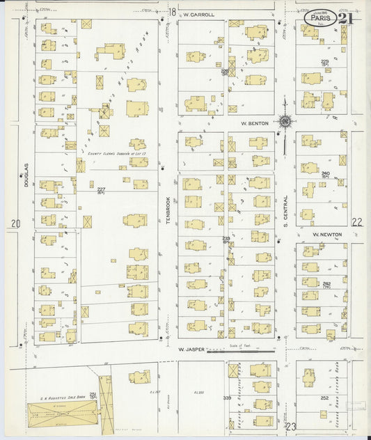 Sanborn Fire Insurance Map from Paris, Edgar County, Illinois (1916), Sheet #0021 - Historic Sanborn Fire Insurance Map Print, vintage old map wall art, antique decor, genealogy gift, Illinois Illinois map