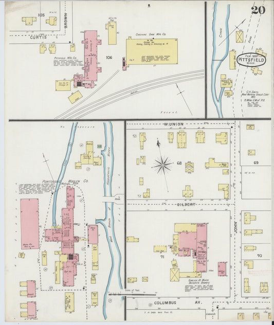 Sanborn Fire Insurance Map from Pittsfield, Berkshire County, Massachusetts (1895), Sheet #0020 - Historic Sanborn Fire Insurance Map Print, vintage old map wall art, antique decor, genealogy gift, Massachusetts Massachusetts map