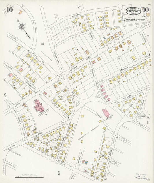 Sanborn Fire Insurance Map from Kingsport, Sullivan County, Tennessee (1925), Sheet #0010 - Historic Sanborn Fire Insurance Map Print, vintage old map wall art, antique decor, genealogy gift, Tennessee Tennessee map