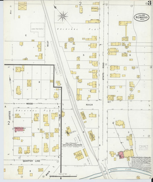 Sanborn Fire Insurance Map from Newaygo, Newaygo County, Michigan (1899), Sheet #0003 - Historic Sanborn Fire Insurance Map Print, vintage old map wall art, antique decor, genealogy gift, Michigan Michigan map