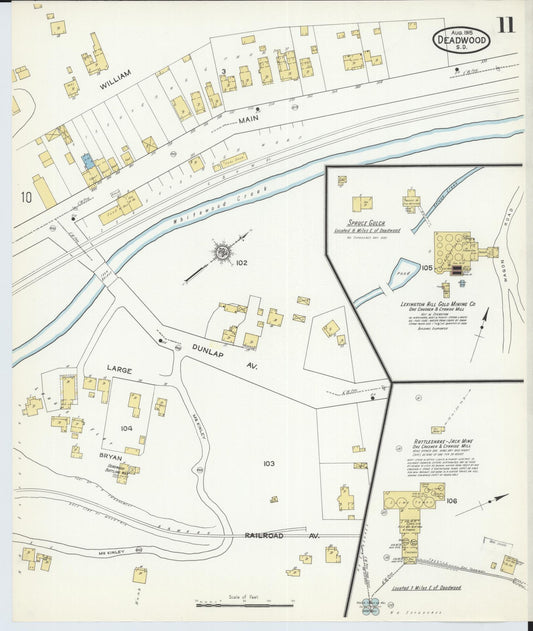 Sanborn Fire Insurance Map from Deadwood, Lawrence County, South Dakota (1915), Sheet #0011 - Historic Sanborn Fire Insurance Map Print, vintage old map wall art, antique decor, genealogy gift, South Dakota South Dakota map