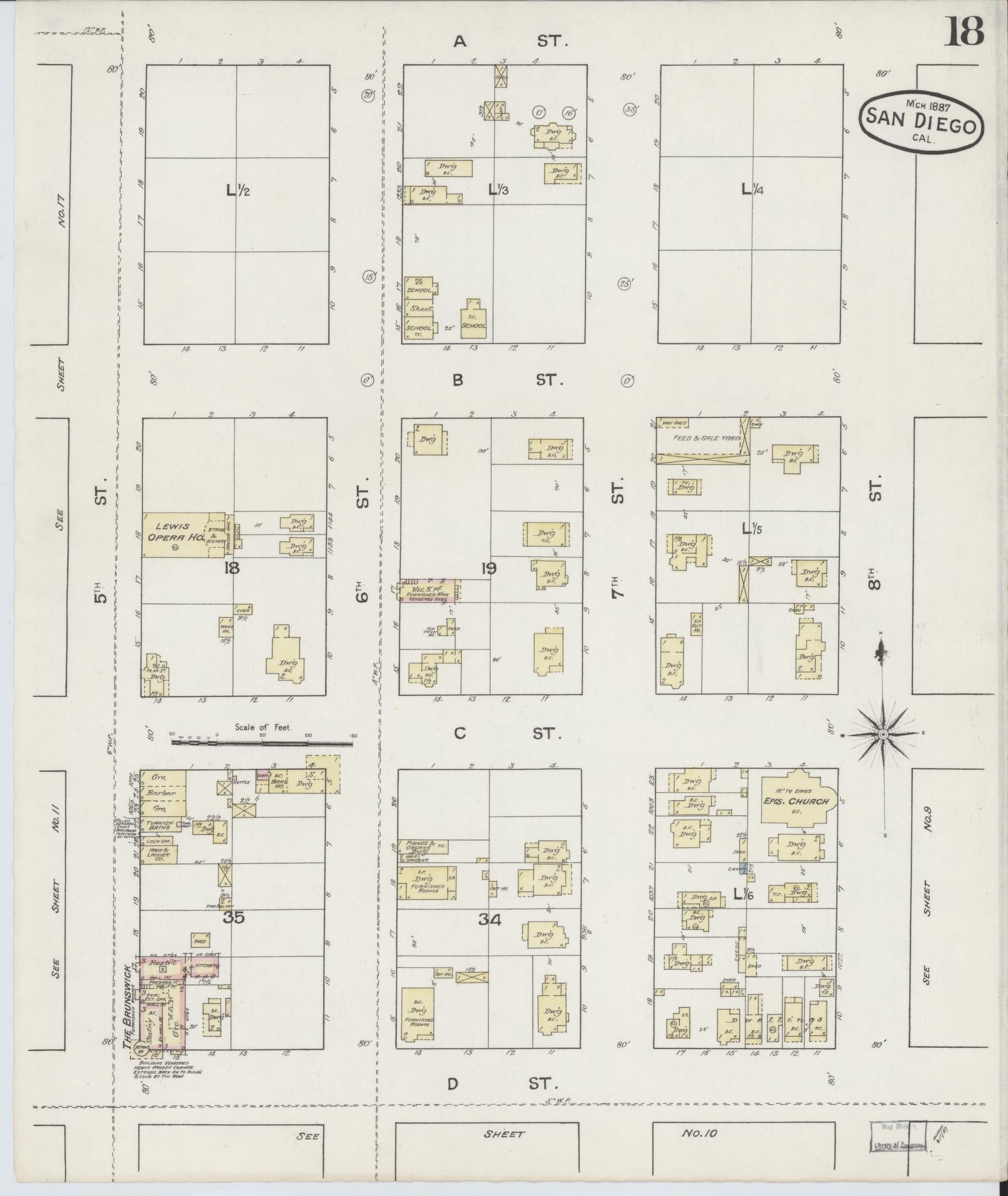 Sanborn Fire Insurance Map from San Diego, San Diego County, California (1887), Sheet #0018 - Complete Map Set gallery image, historic Sanborn map, vintage wall art, California California