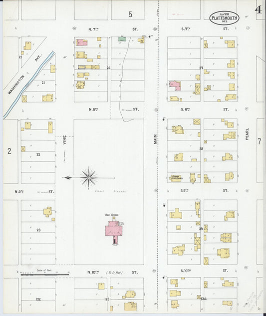 Sanborn Fire Insurance Map from Plattsmouth, Cass County, Nebraska (1899), Sheet #0004 - Historic Sanborn Fire Insurance Map Print, vintage old map wall art, antique decor, genealogy gift, Nebraska Nebraska map