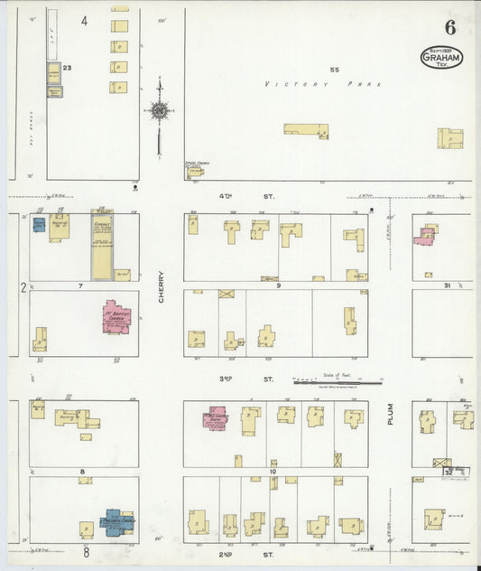 Sanborn Fire Insurance Map from Graham, Young County, Texas (1920), Sheet #0006 - Historic Sanborn Fire Insurance Map Print, vintage old map wall art, antique decor, genealogy gift, Texas Texas map