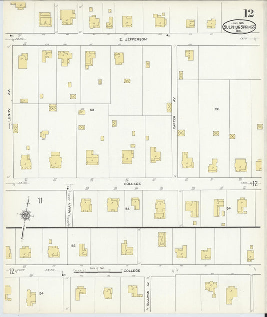 Sanborn Fire Insurance Map from Sulphur Springs, Hopkins County, Texas (1915), Sheet #0012 - Historic Sanborn Fire Insurance Map Print, vintage old map wall art, antique decor, genealogy gift, Texas Texas map