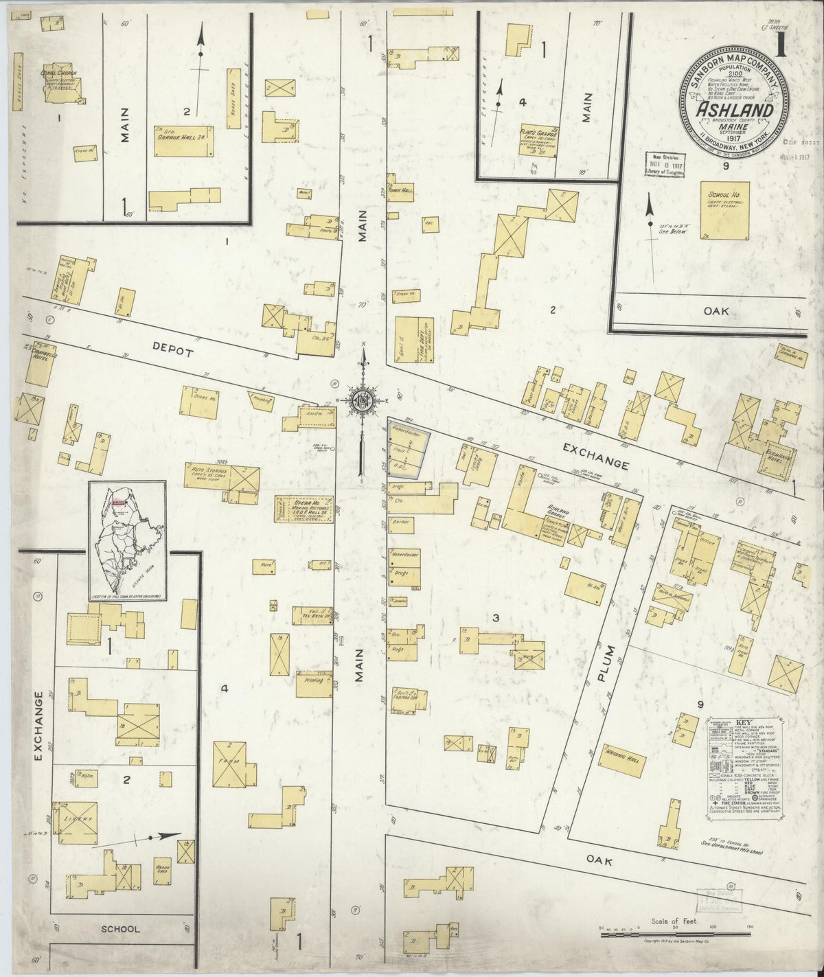 Sanborn Fire Insurance Map from Ashland, Aroostook County, Maine (1917), Sheet #0001 - Complete Map Set gallery image, historic Sanborn map, vintage wall art, Maine Maine