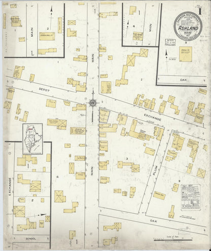Sanborn Fire Insurance Map from Ashland, Aroostook County, Maine (1917), Sheet #0001 - Complete Map Set gallery image, historic Sanborn map, vintage wall art, Maine Maine