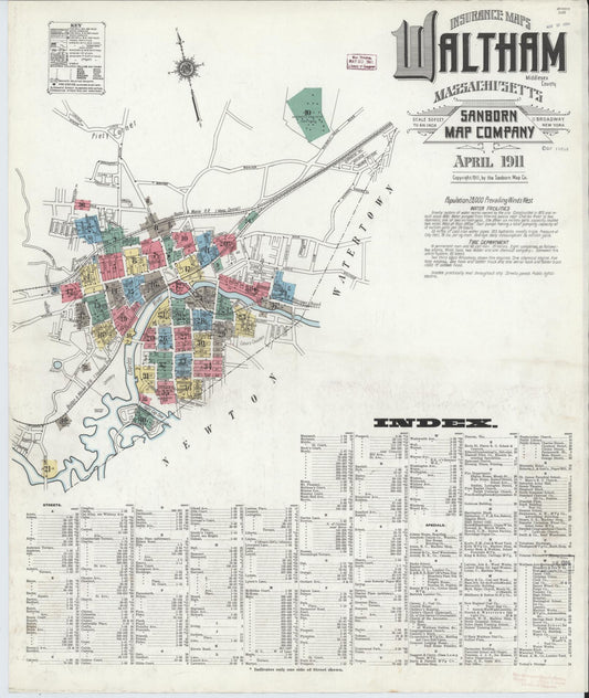 Sanborn Fire Insurance Map from Waltham, Middlesex County, Massachusetts. (1911) – Historic Sanborn Fire Insurance Map Print