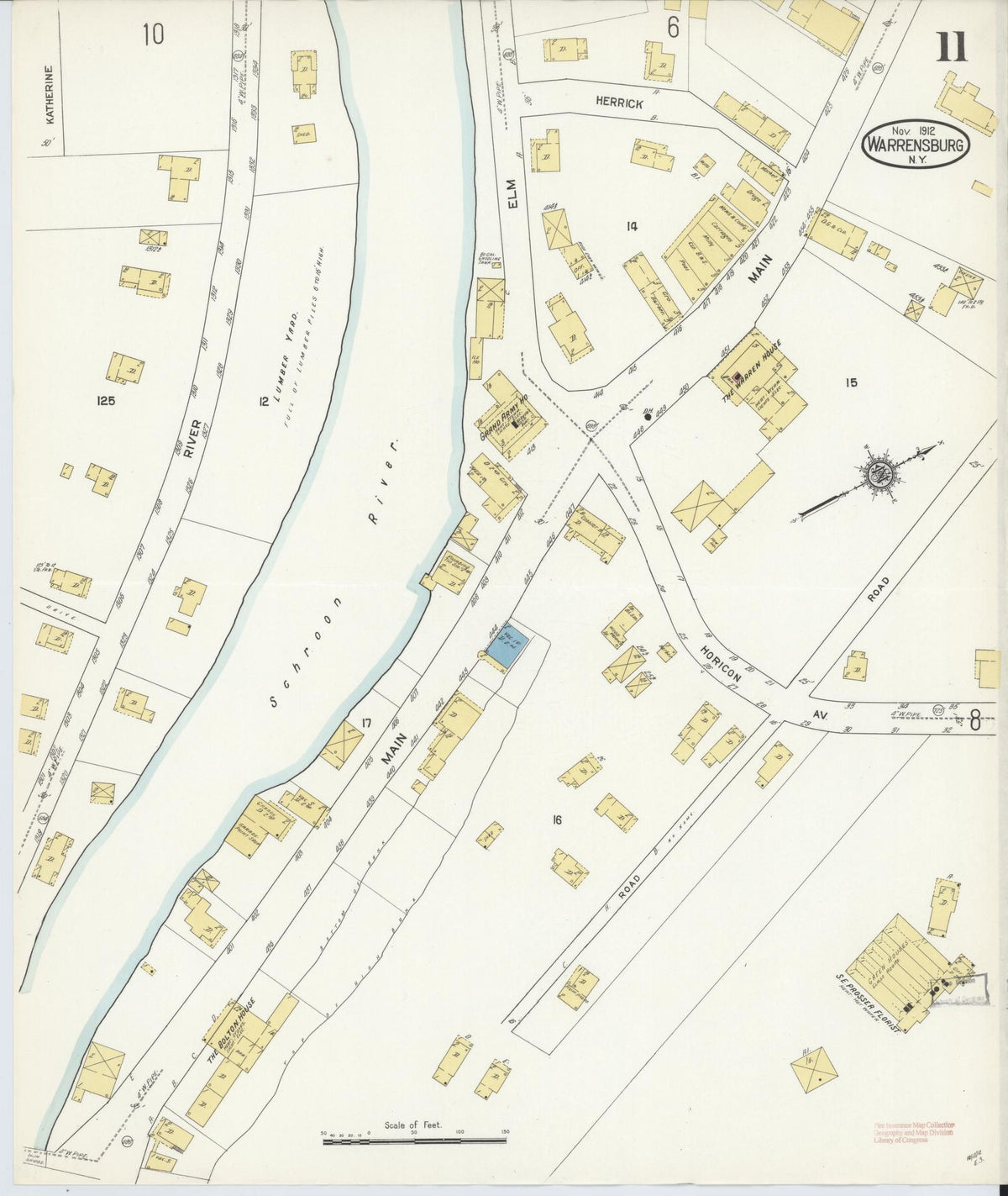 Sanborn Fire Insurance Map from Warrensburg, Warren County, New York (1912), Sheet #0011 - Complete Map Set gallery image, historic Sanborn map, vintage wall art, New York New York