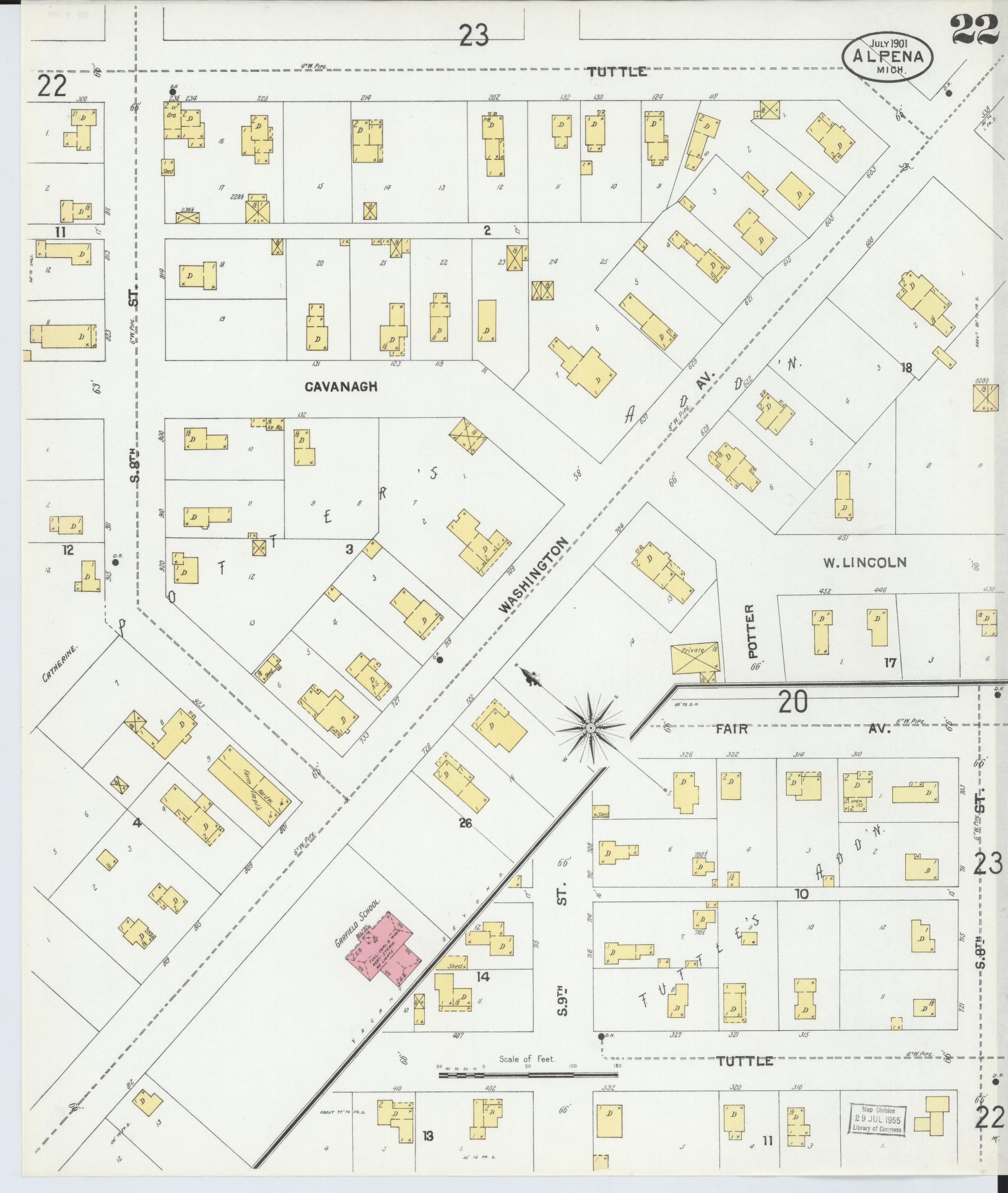 Sanborn Fire Insurance Map from Alpena, Alpena County, Michigan (1901), Sheet #0022 - Historic Sanborn Fire Insurance Map Print, vintage old map wall art, antique decor, genealogy gift, Michigan Michigan map