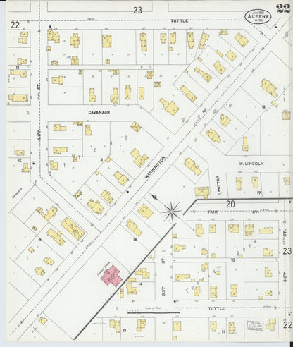 Sanborn Fire Insurance Map from Alpena, Alpena County, Michigan (1901), Sheet #0022 - Historic Sanborn Fire Insurance Map Print, vintage old map wall art, antique decor, genealogy gift, Michigan Michigan map