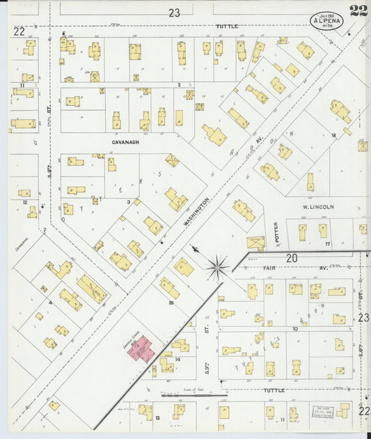 Sanborn Fire Insurance Map from Alpena, Alpena County, Michigan (1901), Sheet #0022 - Historic Sanborn Fire Insurance Map Print, vintage old map wall art, antique decor, genealogy gift, Michigan Michigan map
