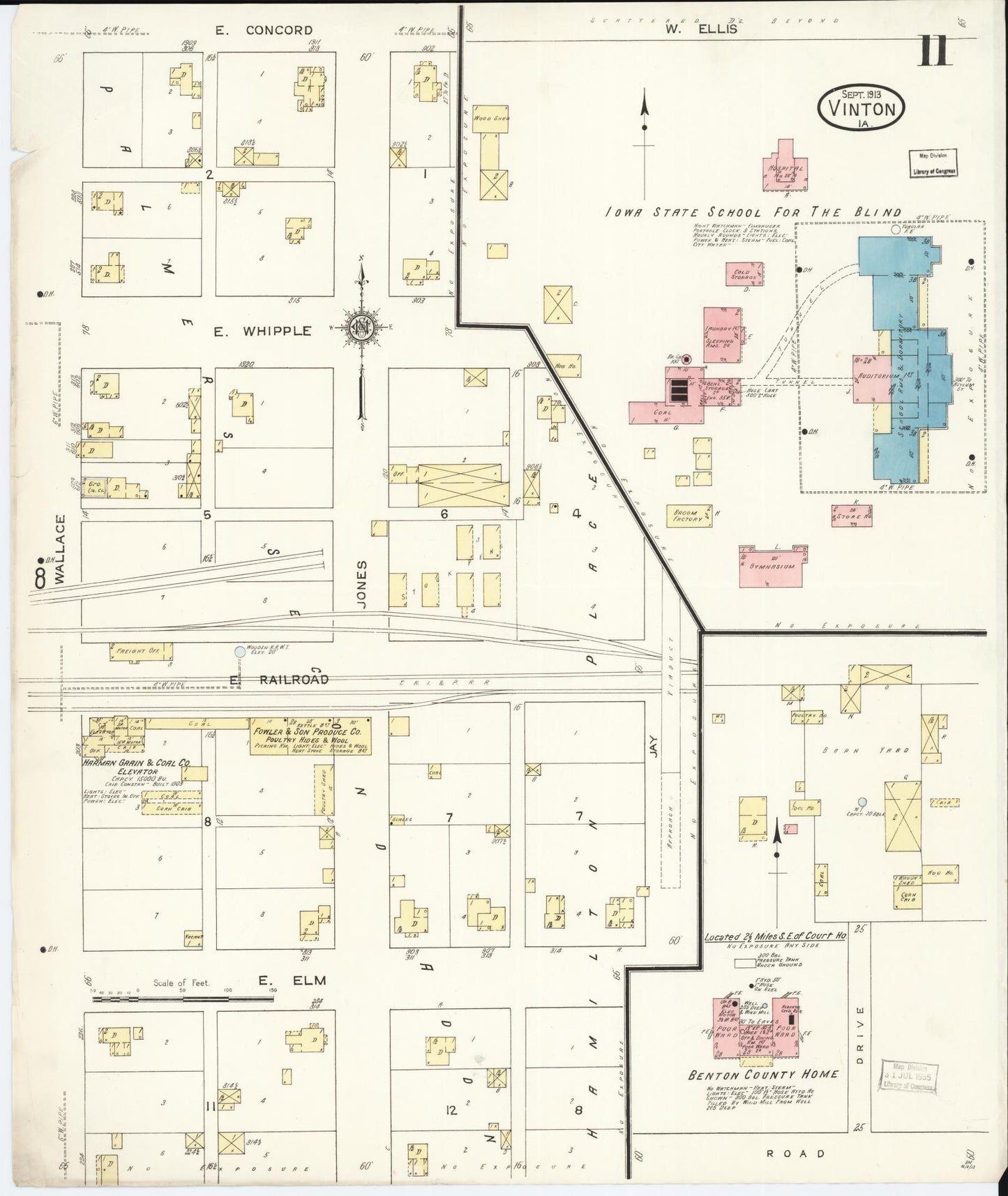 Sanborn Fire Insurance Map from Vinton, Benton County, Iowa (1913), Sheet #0011 - Historic Sanborn Fire Insurance Map Print, vintage old map wall art