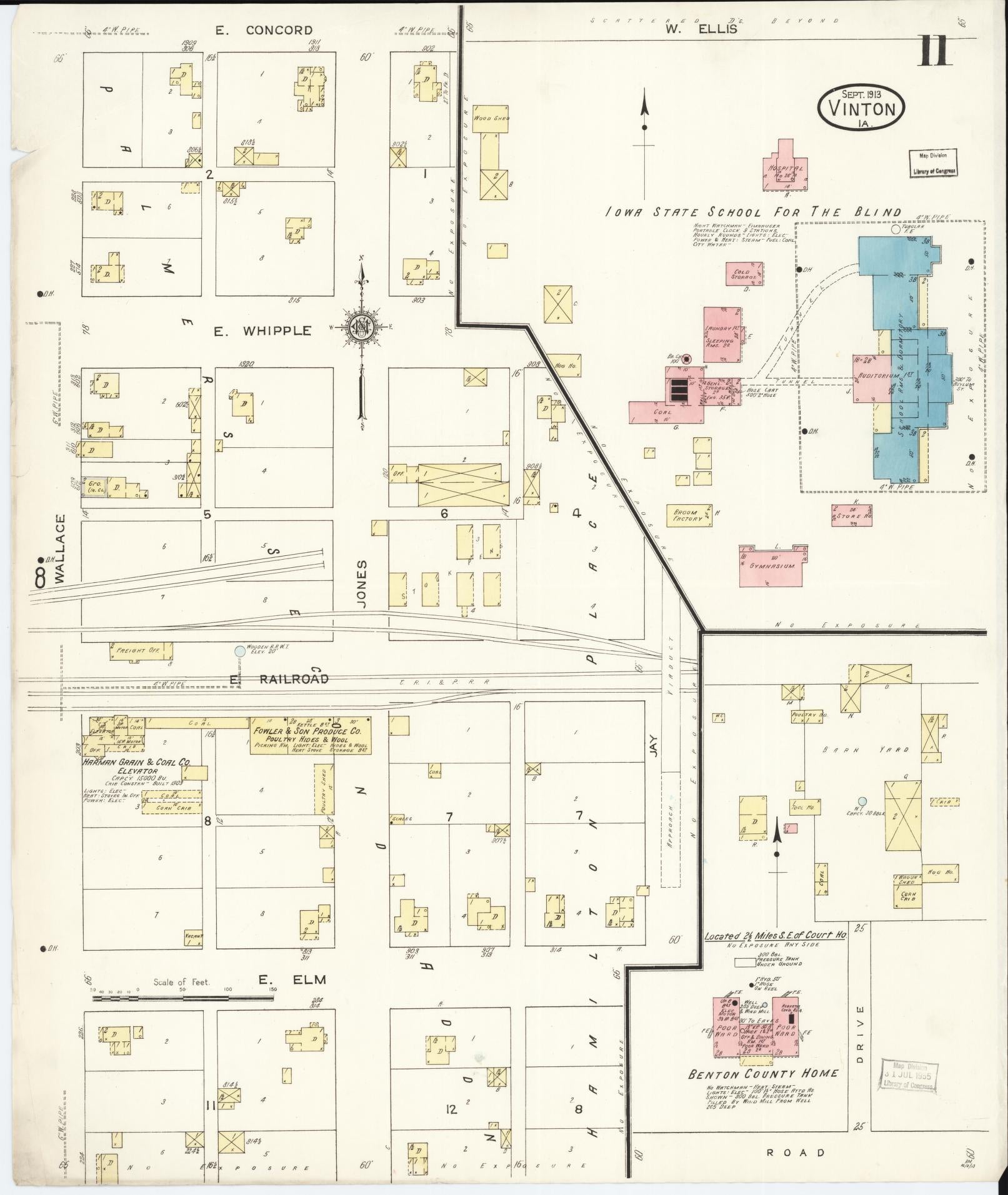 Sanborn Fire Insurance Map from Vinton, Benton County, Iowa (1913), Sheet #0011 - Historic Sanborn Fire Insurance Map Print, vintage old map wall art