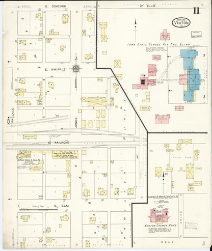 Sanborn Fire Insurance Map from Vinton, Benton County, Iowa (1913), Sheet #0011 - Historic Sanborn Fire Insurance Map Print, vintage old map wall art