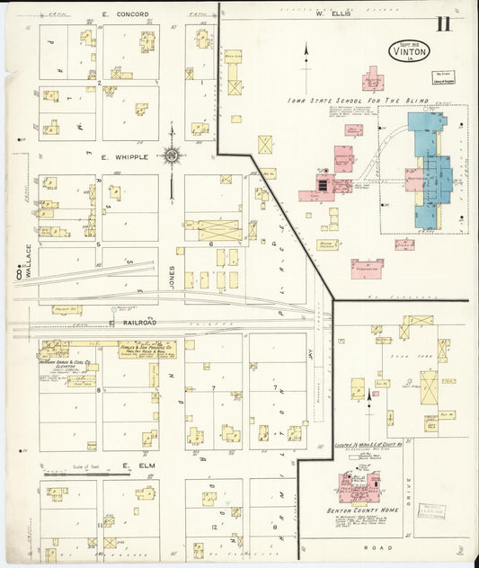 Sanborn Fire Insurance Map from Vinton, Benton County, Iowa (1913), Sheet #0011 - Historic Sanborn Fire Insurance Map Print, vintage old map wall art