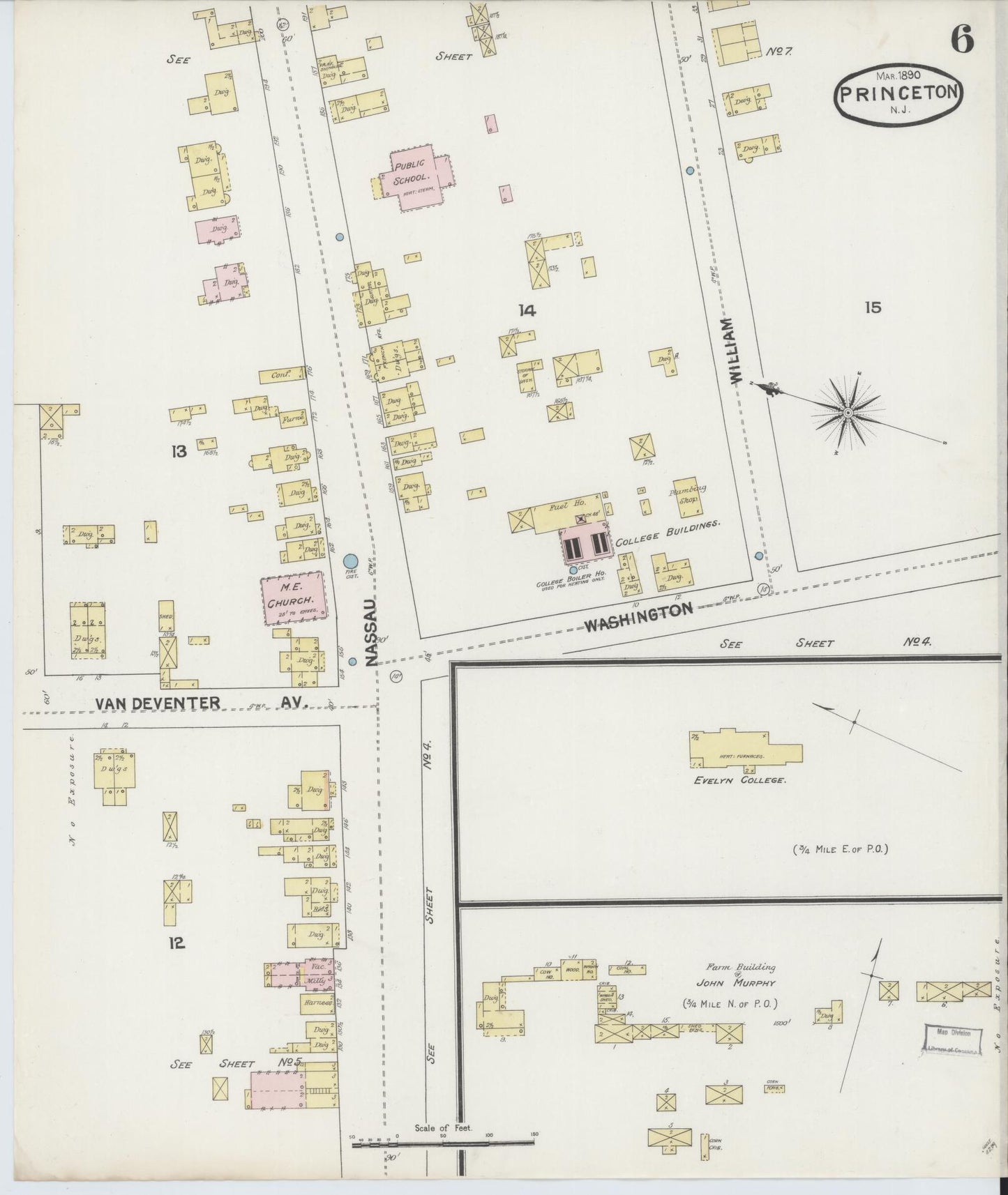 Sanborn Fire Insurance Map from Princeton, Mercer County, New Jersey (1890), Sheet #0006 - Complete Map Set gallery image, historic Sanborn map, vintage wall art, New Jersey New Jersey