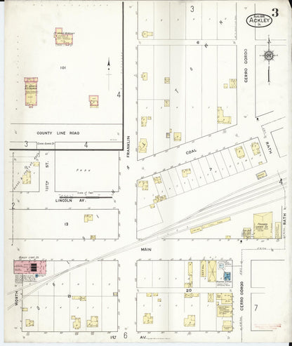 Sanborn Fire Insurance Map from Ackley, Hardin and Franklin Counties, Iowa (1916), Sheet #0003 - Historic Sanborn Fire Insurance Map Print