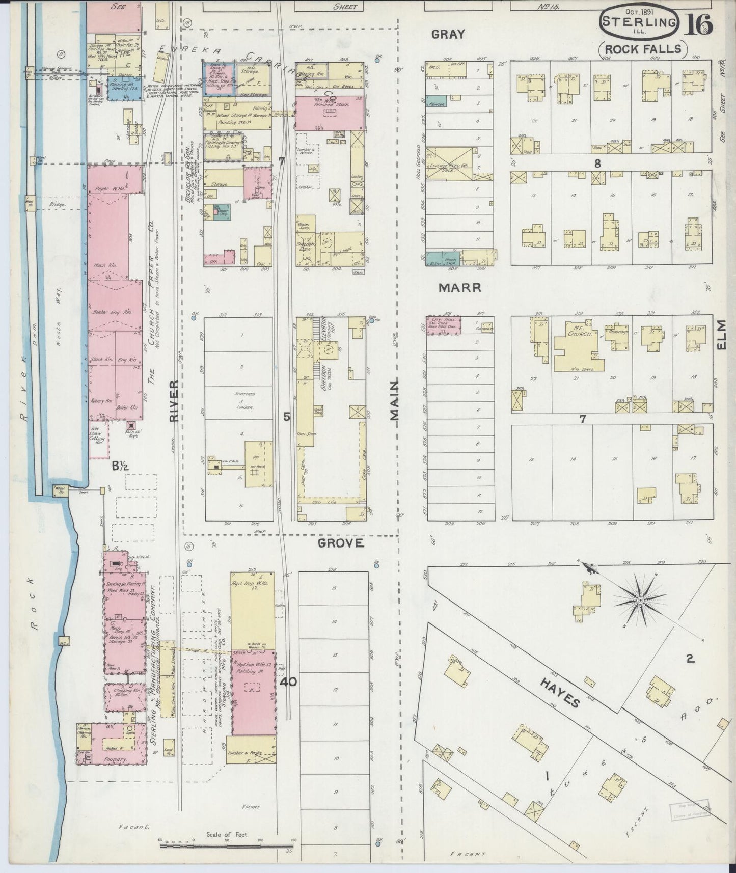 Sanborn Fire Insurance Map from Sterling, Whiteside County, Illinois (1891), Sheet #0016 - Complete Map Set gallery image, historic Sanborn map, vintage wall art, Illinois Illinois