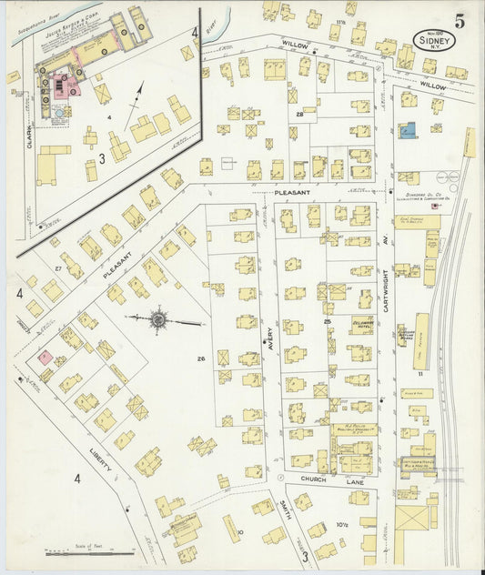 Sanborn Fire Insurance Map from Sidney, Delaware County, New York (1910), Sheet #0005 - Historic Sanborn Fire Insurance Map Print, vintage old map wall art, antique decor, genealogy gift, New York New York map