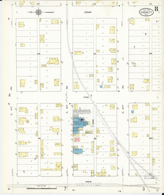 Sanborn Fire Insurance Map from Garnett, Anderson County, Kansas (1913), Sheet #0008 - Historic Sanborn Fire Insurance Map Print, vintage old map wall art, antique decor, genealogy gift, Kansas Kansas map