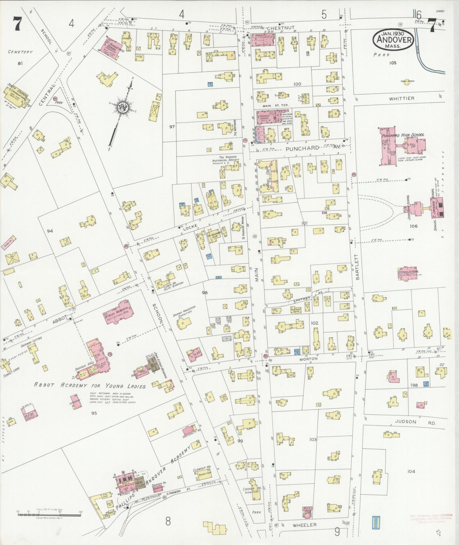 Sanborn Fire Insurance Map from Andover, Essex County, Massachusetts (1930), Sheet #0007 - Complete Map Set gallery image, historic Sanborn map, vintage wall art, Massachusetts Massachusetts