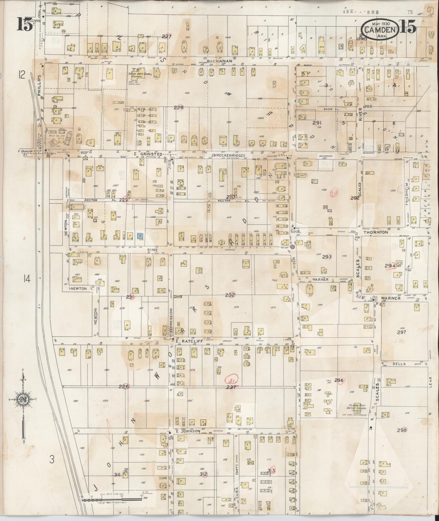 Sanborn Fire Insurance Map from Camden, Ouachita County, Arkansas (1948), Sheet #0015 - Complete Map Set gallery image, historic Sanborn map, vintage wall art, Arkansas Arkansas