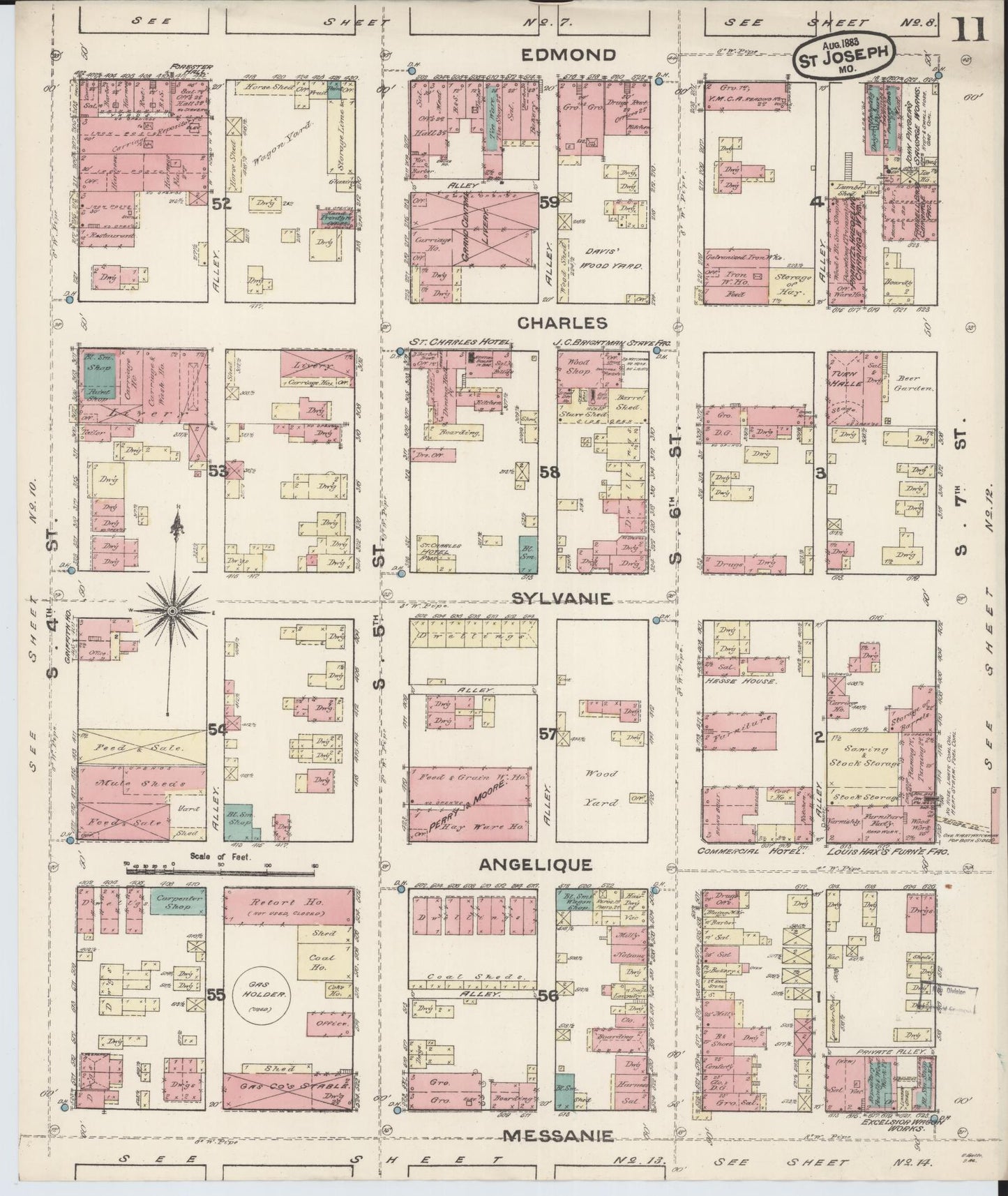 Sanborn Fire Insurance Map from Saint Joseph, Buchanan County, Missouri (1883), Sheet #0011 - Complete Map Set gallery image, historic Sanborn map, vintage wall art, Missouri Missouri