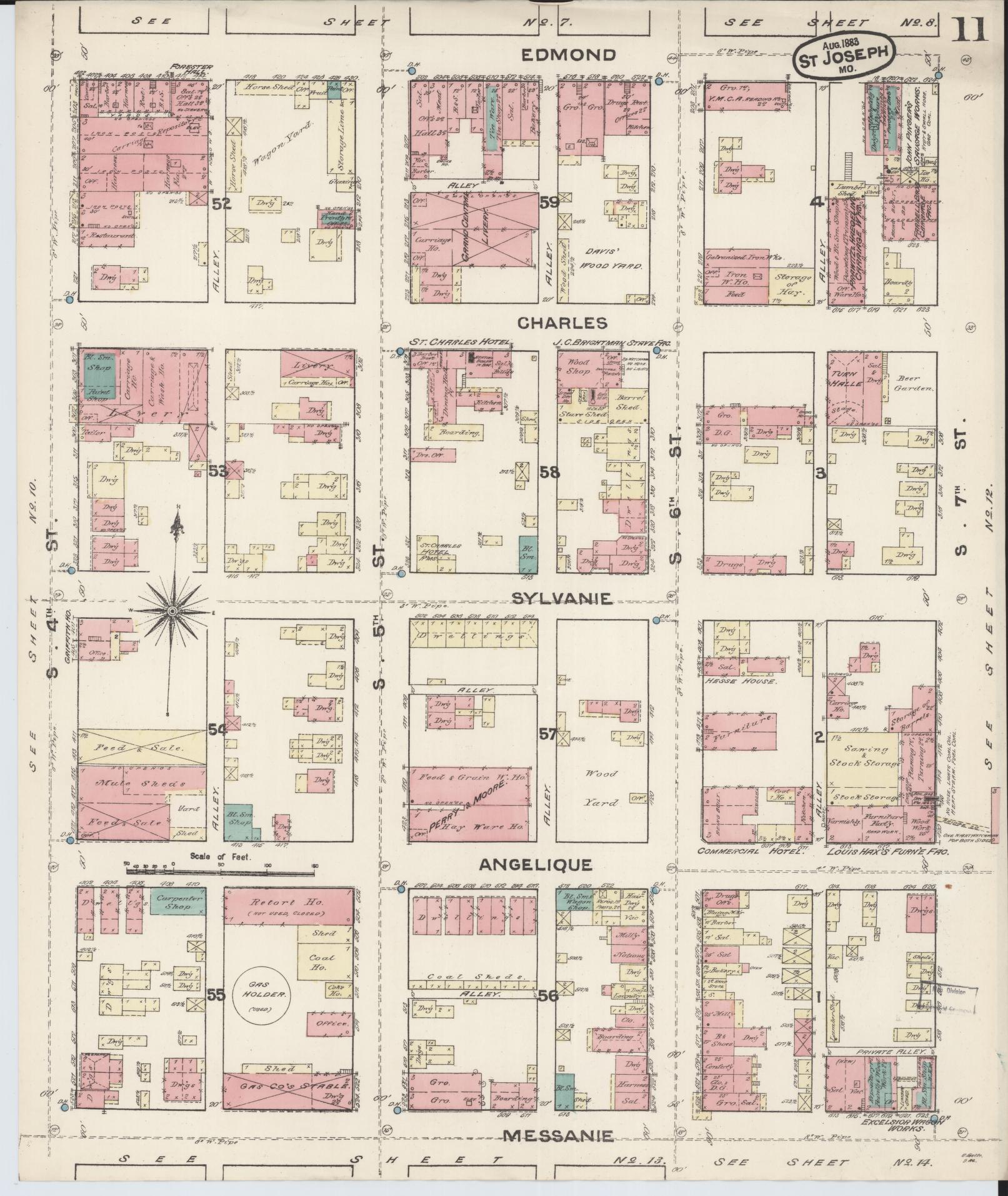 Sanborn Fire Insurance Map from Saint Joseph, Buchanan County, Missouri (1883), Sheet #0011 - Complete Map Set gallery image, historic Sanborn map, vintage wall art, Missouri Missouri