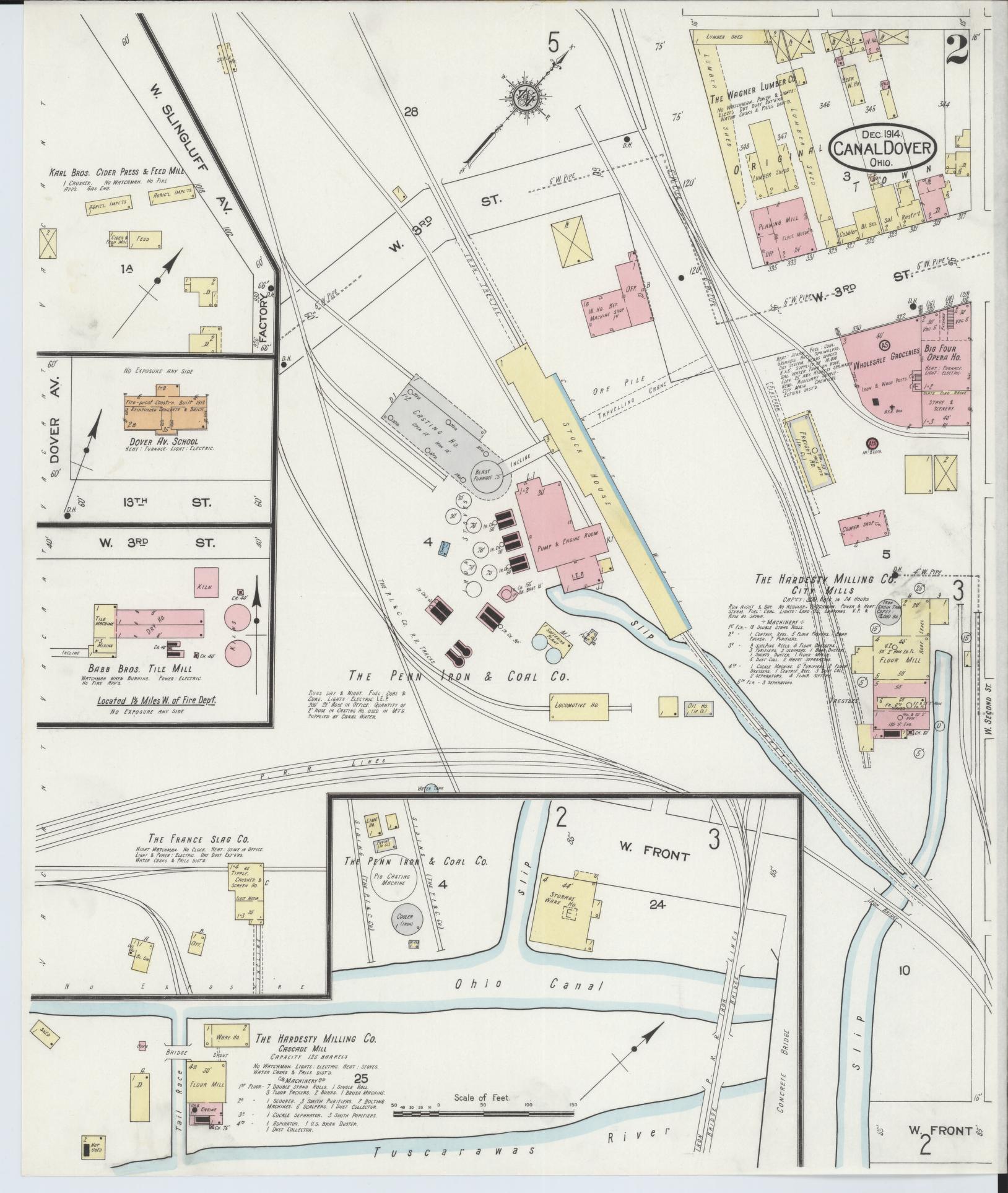 Sanborn Fire Insurance Map from Canal Dover, Tuscarawas County, Ohio (1914), Sheet #0002 - Historic Sanborn Fire Insurance Map Print, vintage old map wall art, antique decor, genealogy gift, Ohio Ohio map
