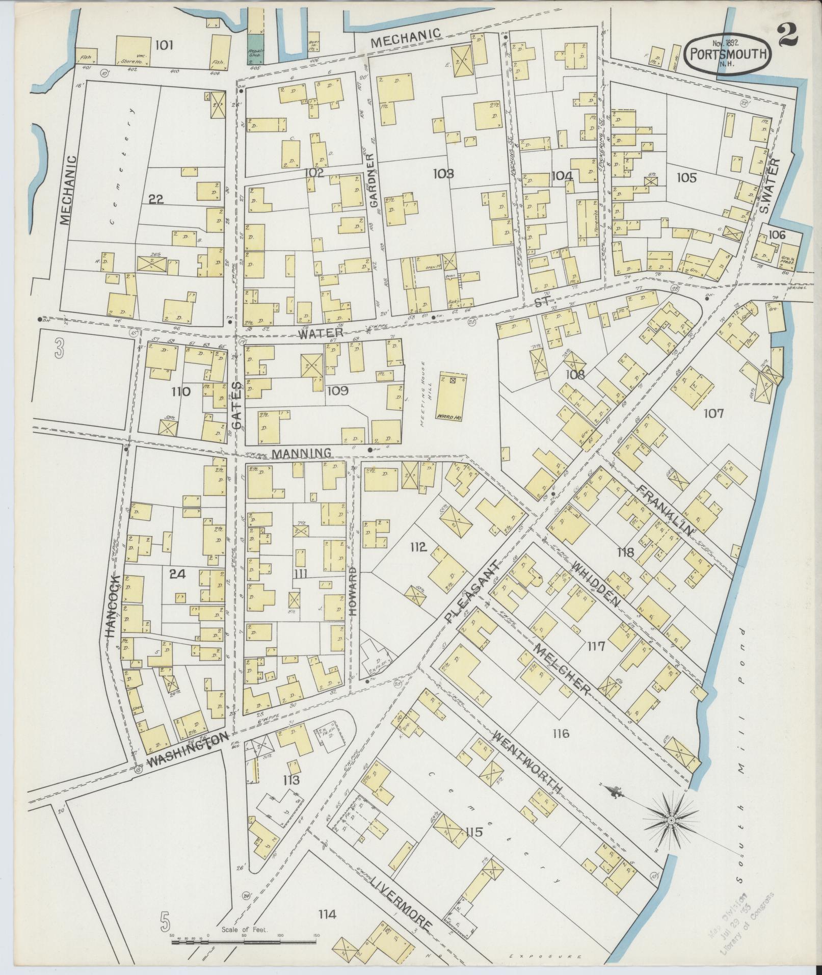 Sanborn Fire Insurance Map from Portsmouth, Rockingham County, New Hampshire (1892), Sheet #0002 - Historic Sanborn Fire Insurance Map Print, vintage old map wall art, antique decor, genealogy gift, New Hampshire New Hampshire map