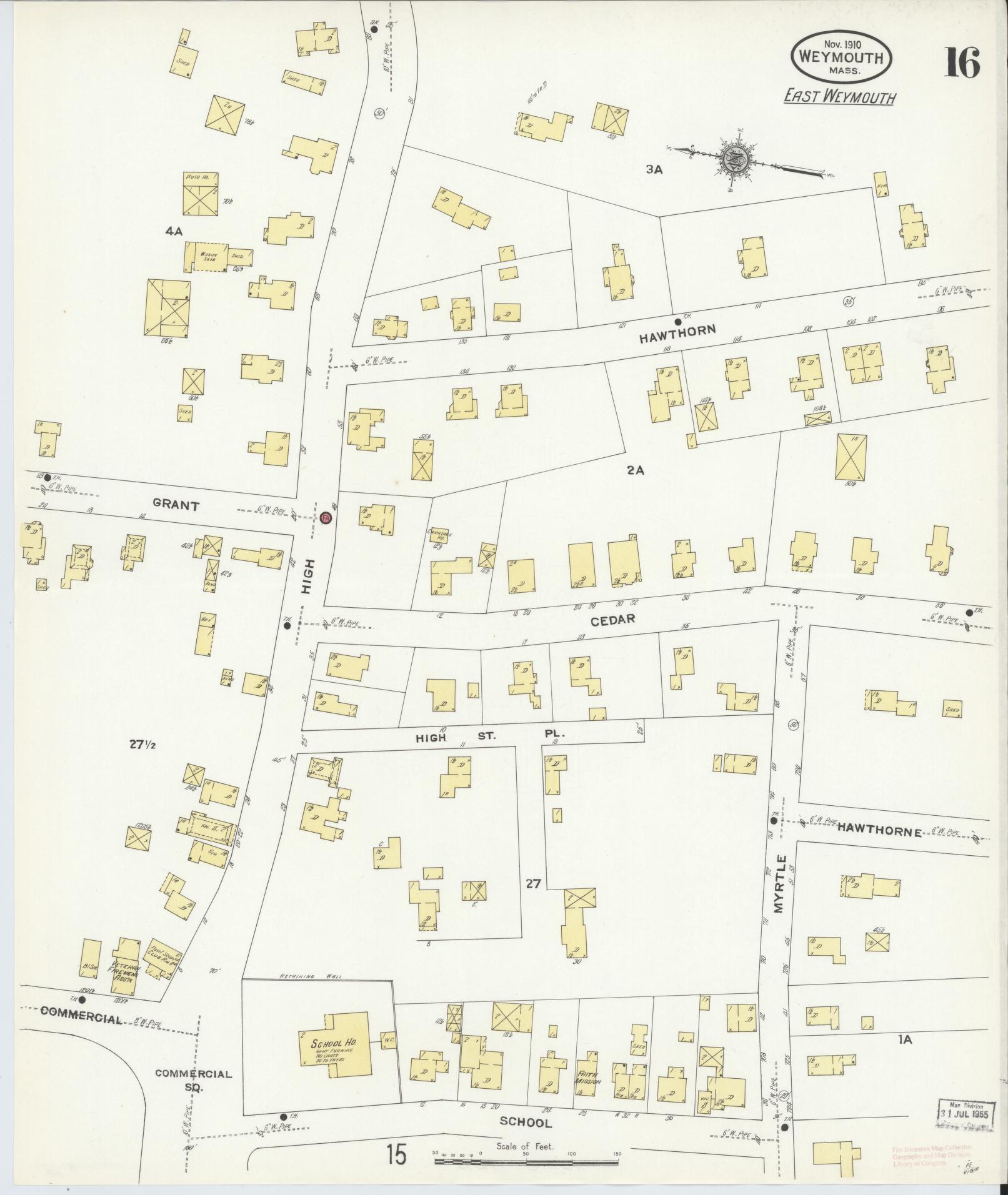 Sanborn Fire Insurance Map from Weymouth, Norfolk County, Massachusetts (1910), Sheet #0016 - Complete Map Set gallery image, historic Sanborn map, vintage wall art, Massachusetts Massachusetts