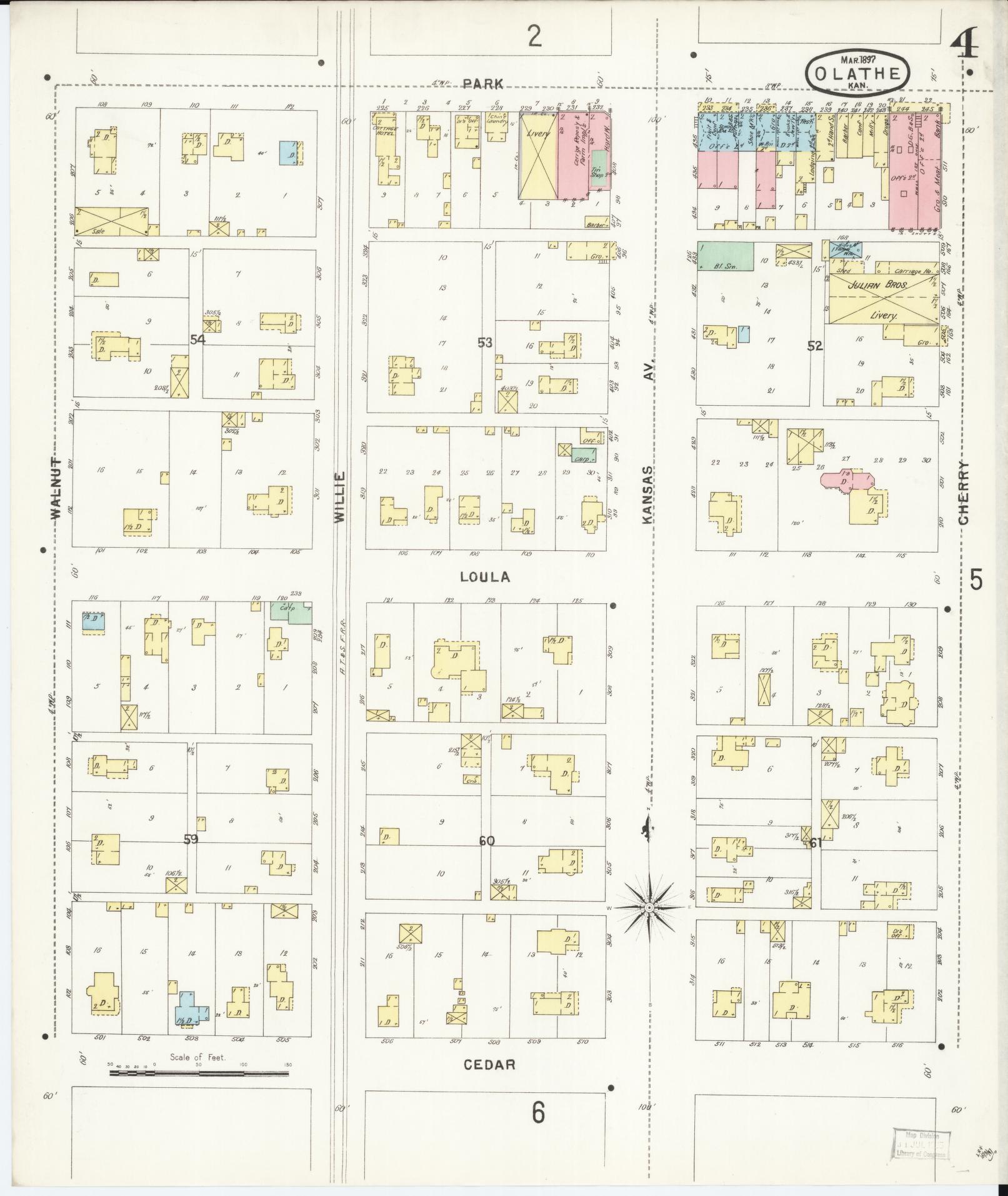 Sanborn Fire Insurance Map from Olathe, Johnson County, Kansas (1897), Sheet #0004 - Complete Map Set gallery image, historic Sanborn map, vintage wall art, Kansas Kansas