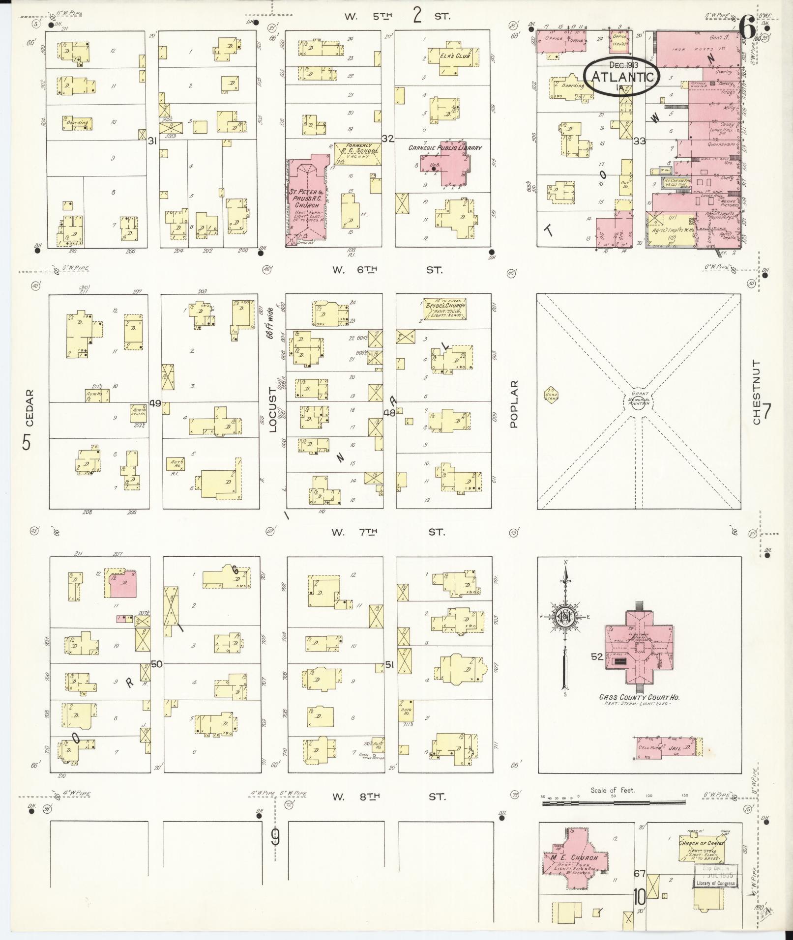Sanborn Fire Insurance Map from Atlantic, Cass County, Iowa (1913), Sheet #0006 - Historic Sanborn Fire Insurance Map Print, vintage old map wall art