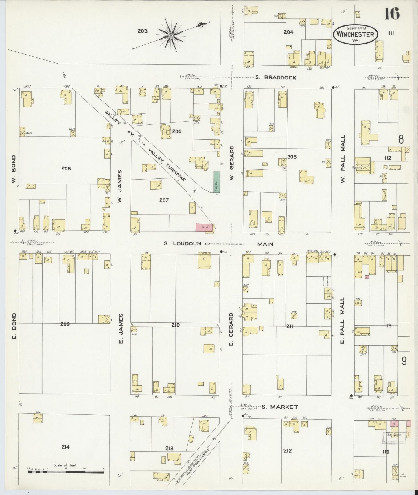 Sanborn Fire Insurance Map from Winchester, Independent Cities, Virginia (1908), Sheet #0016 - Complete Map Set gallery image, historic Sanborn map, vintage wall art, Virginia Virginia