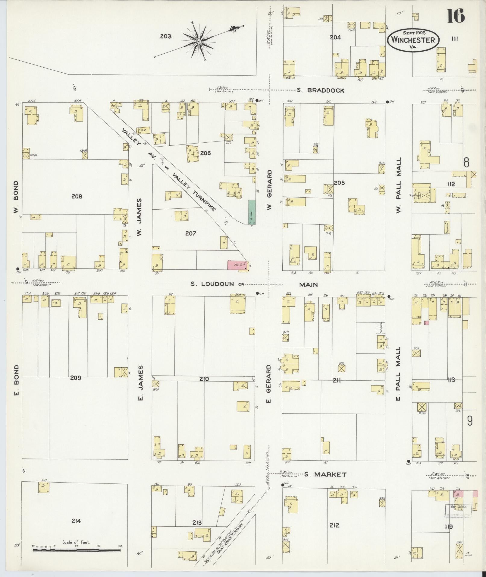 Sanborn Fire Insurance Map from Winchester, Independent Cities, Virginia (1908), Sheet #0016 - Complete Map Set gallery image, historic Sanborn map, vintage wall art, Virginia Virginia