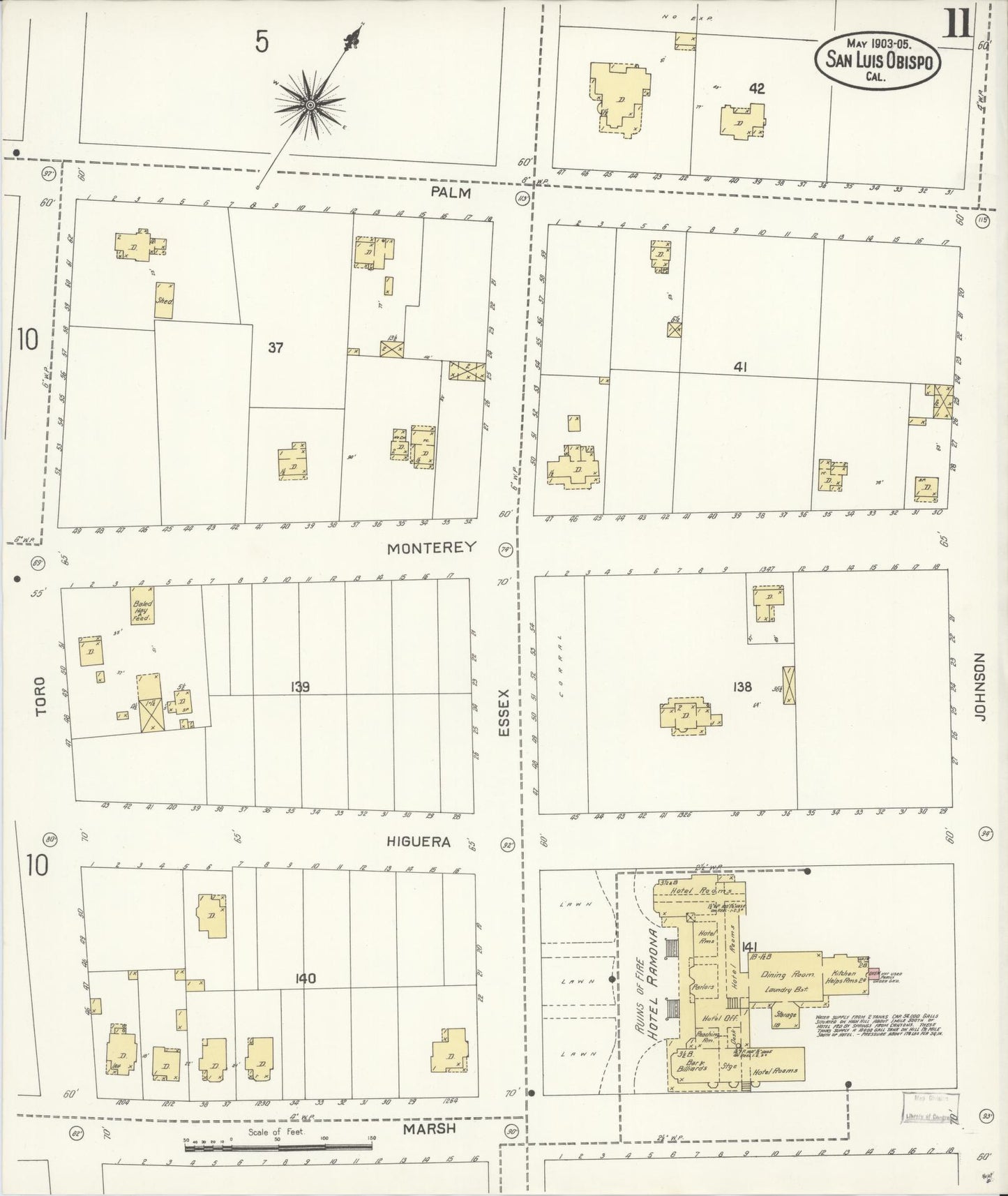 Sanborn Fire Insurance Map from San Luis Obispo, San Luis Obispo County, California (1905), Sheet #0011 - Complete Map Set gallery image, historic Sanborn map, vintage wall art, California California
