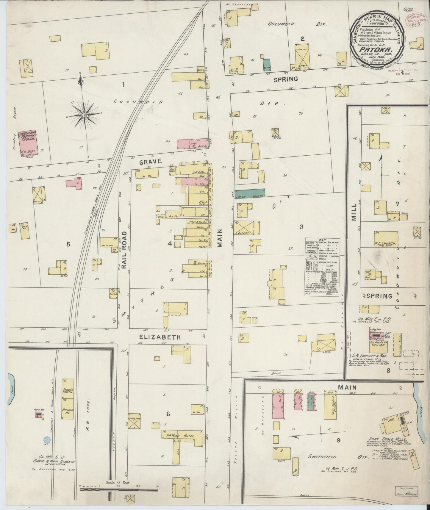 Sanborn Fire Insurance Map from Patoka, Gibson County, Indiana (1895), Sheet #0001 - Historic Sanborn Fire Insurance Map Print, vintage old map wall art, antique decor, genealogy gift, Indiana Indiana map