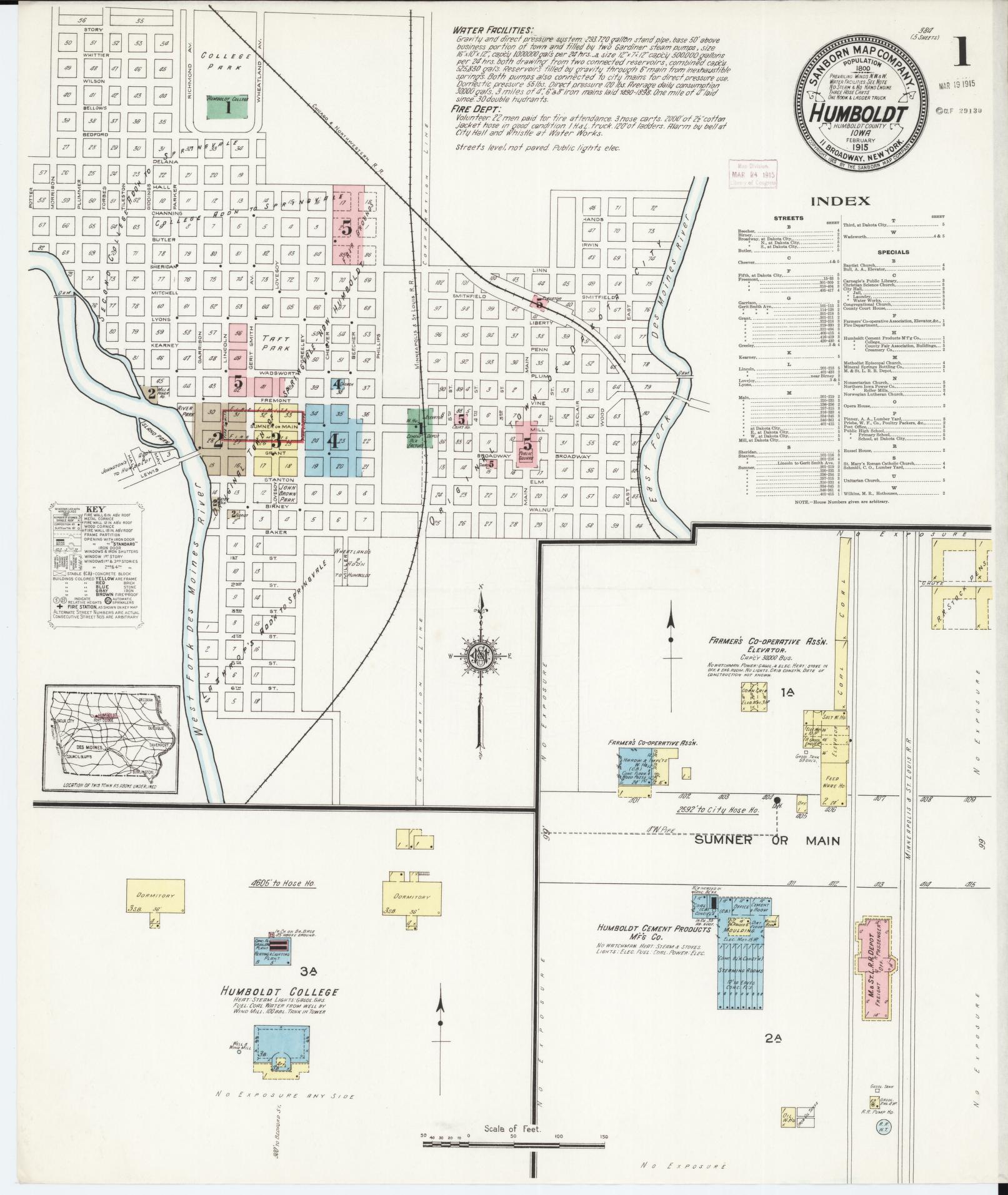 Sanborn Fire Insurance Map from Humboldt, Humboldt County, Iowa (1915), Sheet #0001 - Historic Sanborn Fire Insurance Map Print, vintage old map wall art