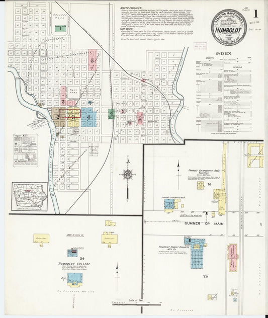 Sanborn Fire Insurance Map from Humboldt, Humboldt County, Iowa (1915), Sheet #0001 - Historic Sanborn Fire Insurance Map Print, vintage old map wall art