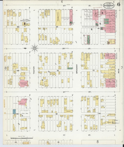 Sanborn Fire Insurance Map from Bismarck, Burleigh County, North Dakota (1899), Sheet #0006 - Complete Map Set gallery image, historic Sanborn map, vintage wall art, North Dakota North Dakota